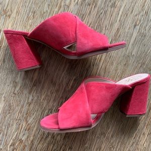 Vince Camuto red heeled mules
